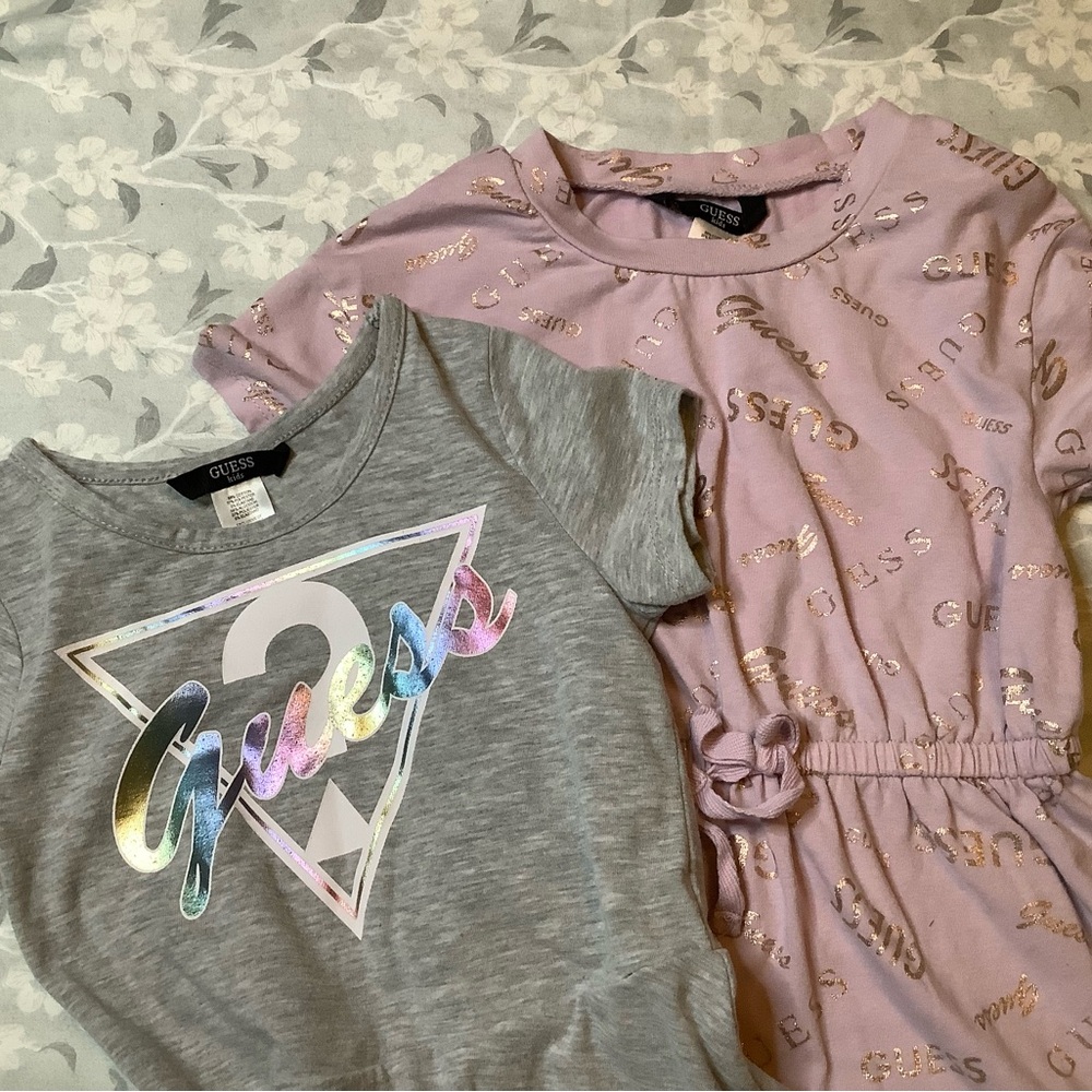 Guess Kids Metallic Script Tee - Dusty Pink & Gold